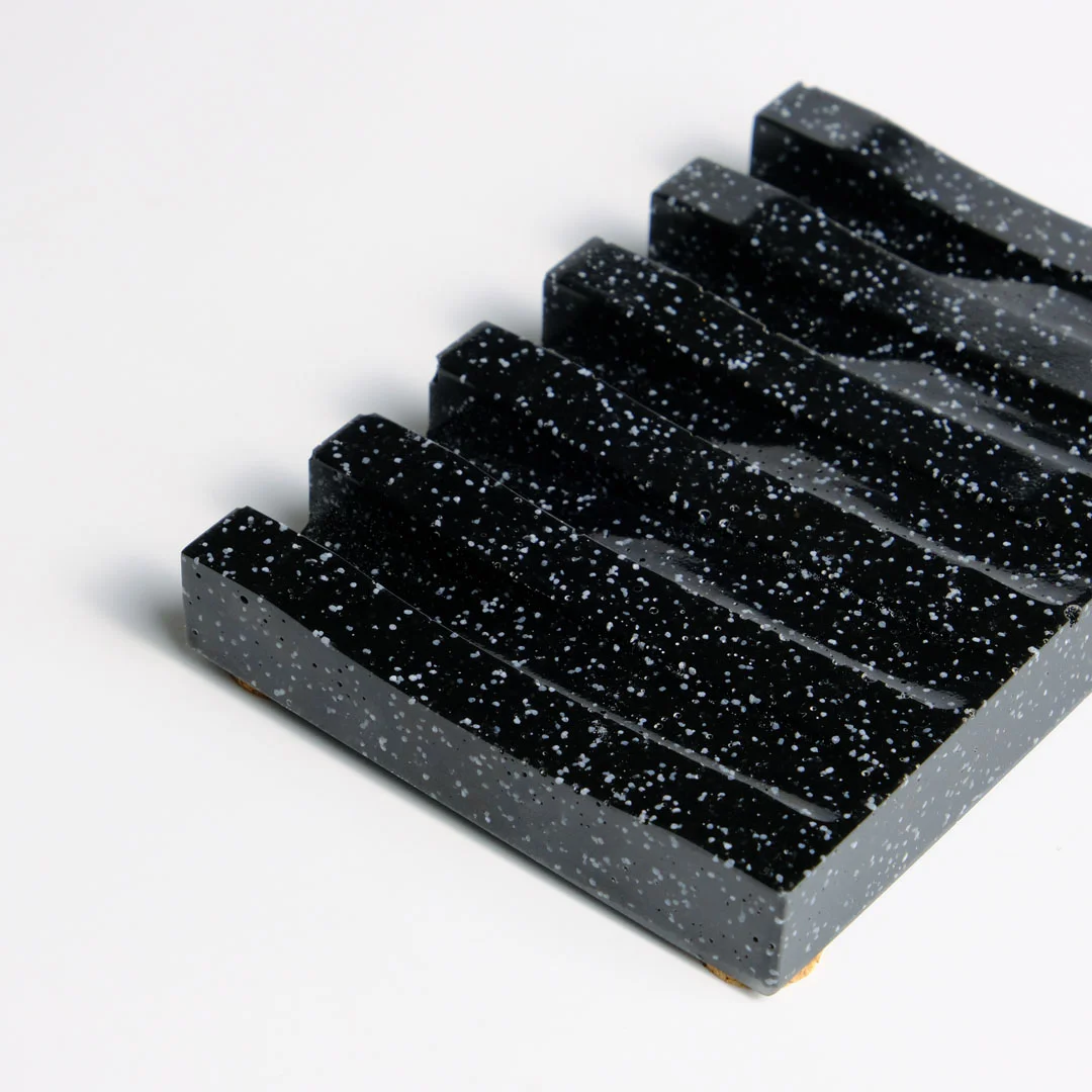 Black Soap Tray marble quartz pattern by Pure Spruce Side view