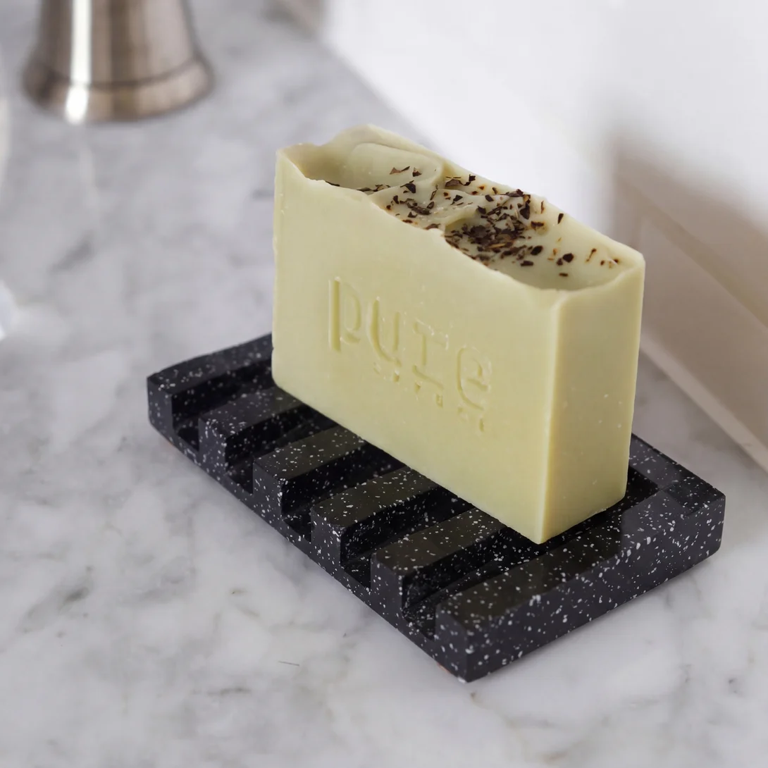 Black Soap Tray marble quartz pattern In a bathroom by Pure Spruce