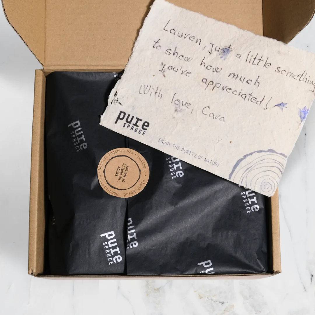 Large gift box with handwritten letter by Pure spruce