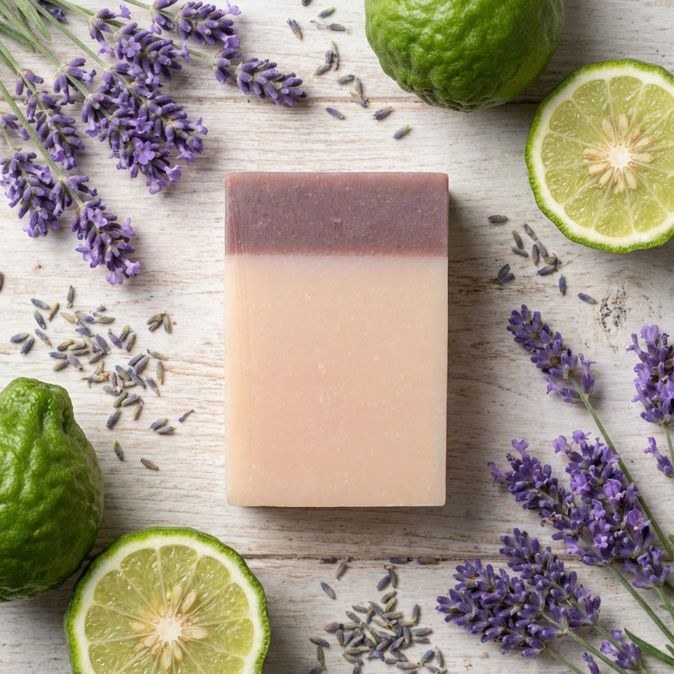 Lavender Bliss soap bar Pure spruce ingredients top down