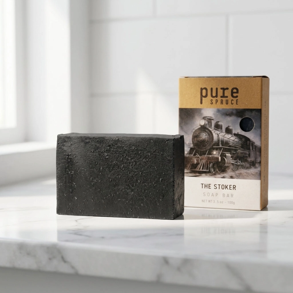 The Stoker soap bar with charcoal by pure spruce