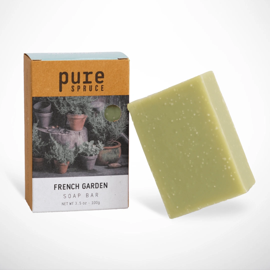 Pure Spruce French Garden soap bar with packaging