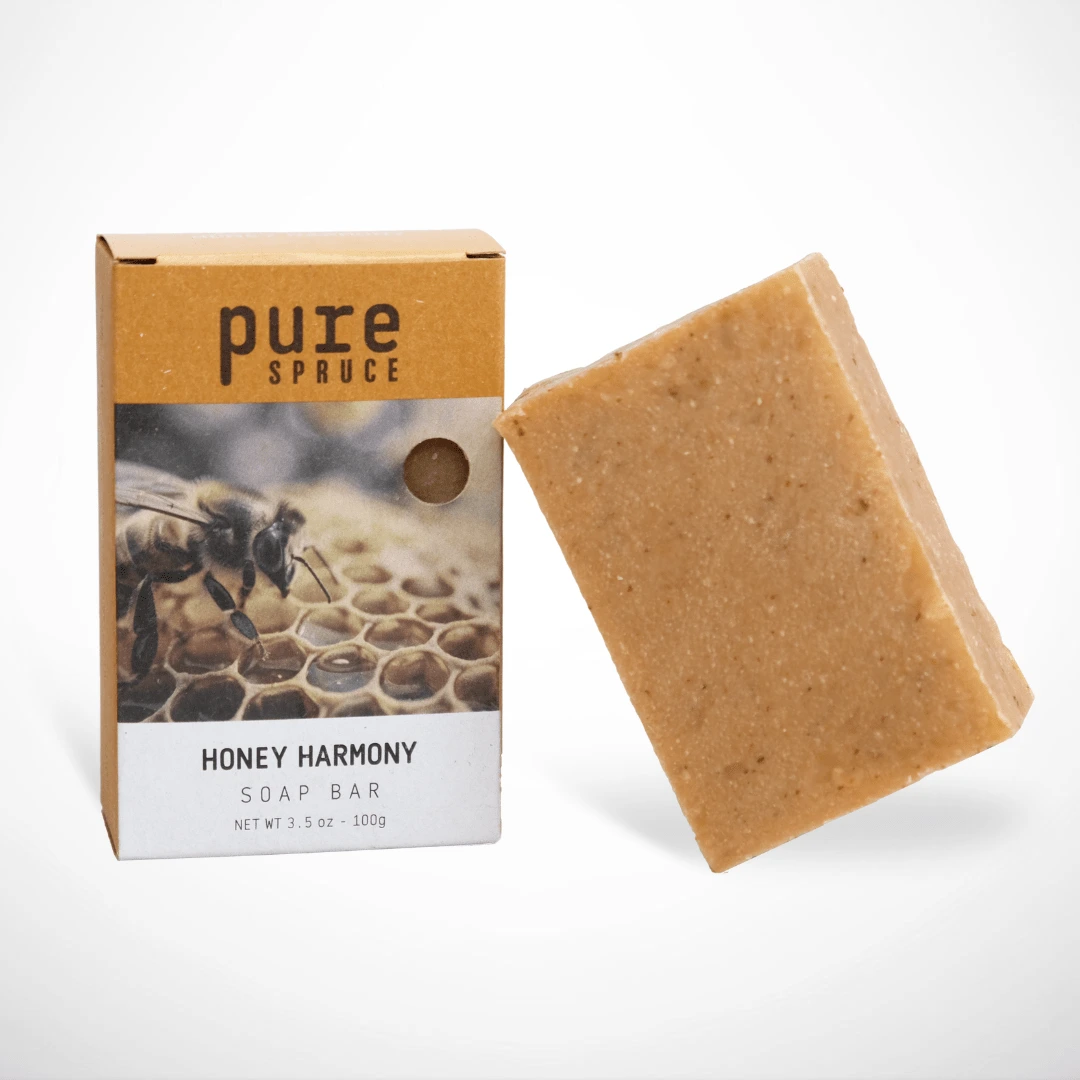 Pure spruce soap bar natural honey, honey harmony, packaged