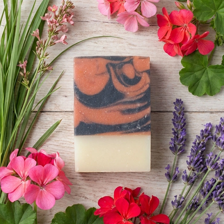 Summer soap bar Pure spruce ingredients top down