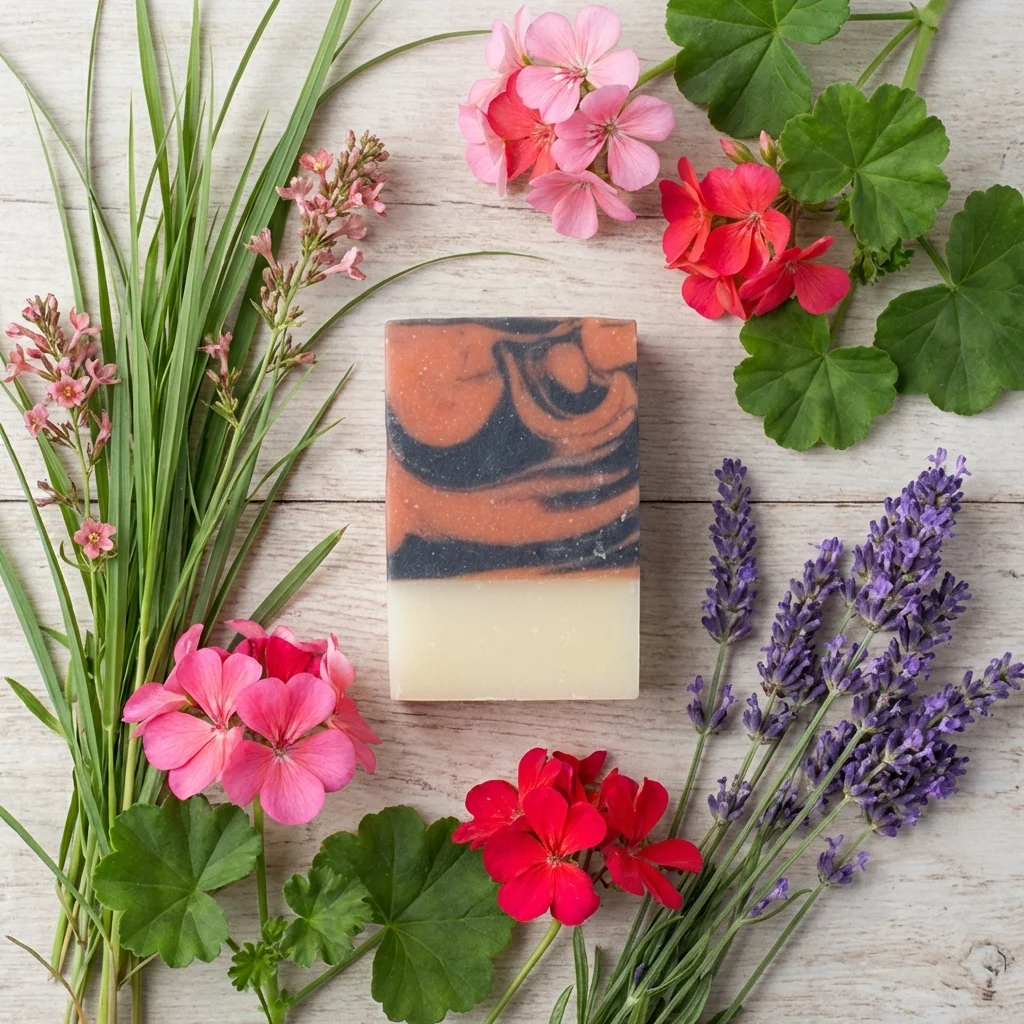 Summer soap bar Pure spruce ingredients top down