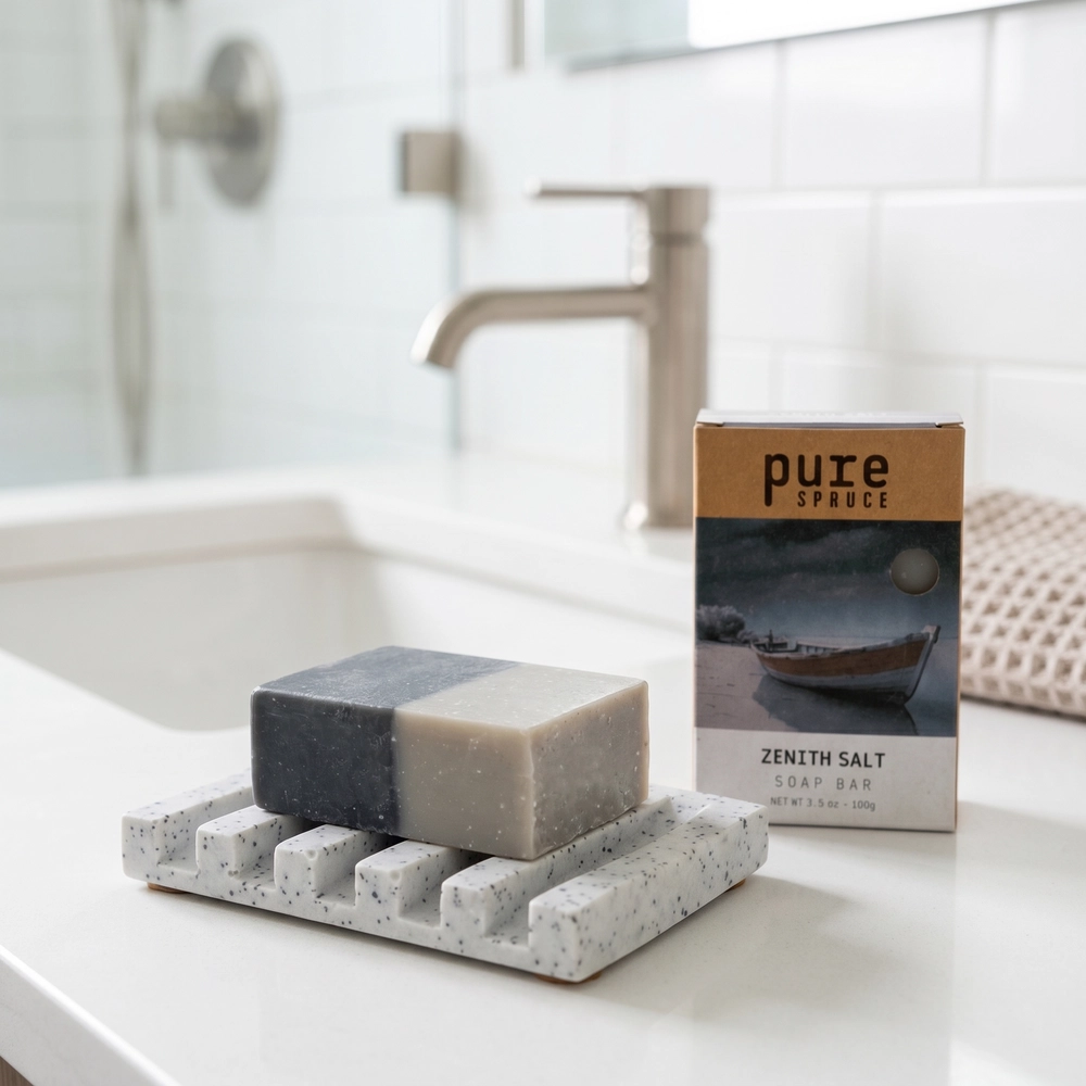 Zenith Soap bar on soap tray By Pure Spruce