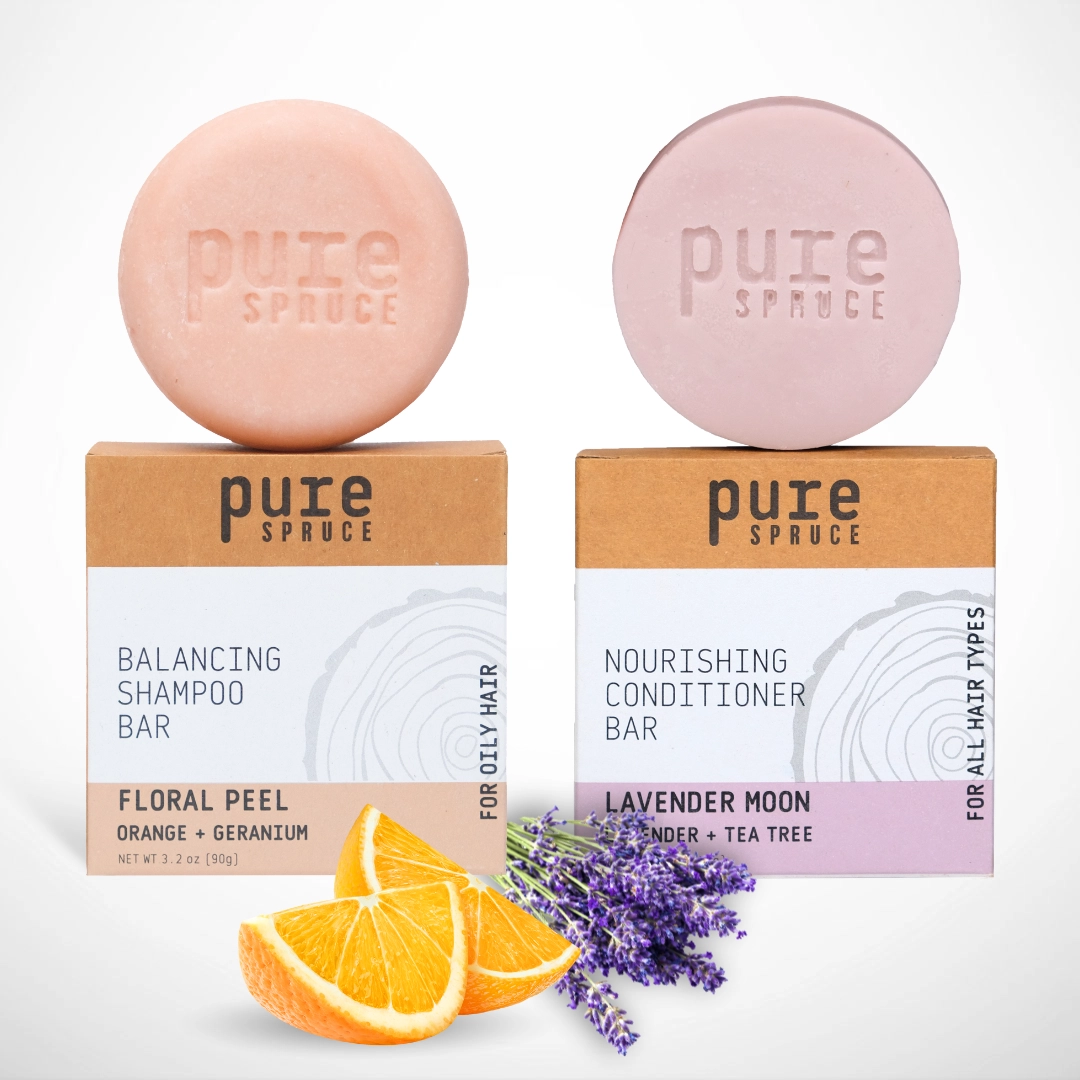 Natural Handmade Shampoo and Conditioner Bundle Set - Orange And Lavender for Oily Hair