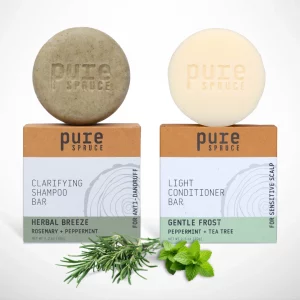 Pure Spruce: Natural Handmade Shampoo and Conditioner Bundle Set - Rosemary and Peppermint for Anti-Dandruff