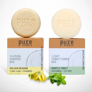 Pure Spruce: Natural Handmade Shampoo and Conditioner Bundle Set - Ylang Ylang and Peppermint for Sensitive Hair