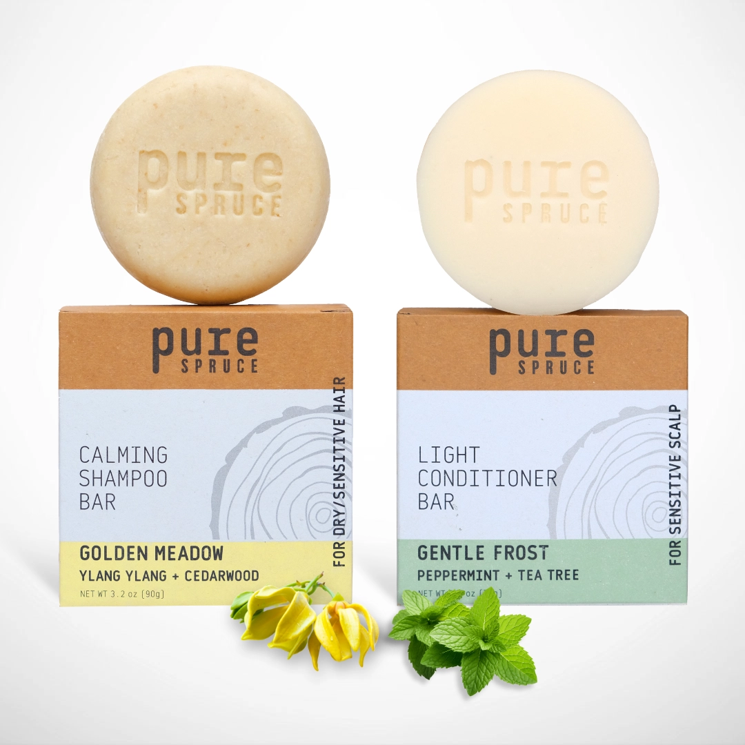 Natural Handmade Shampoo and Conditioner Bundle Set - Ylang Ylang and Peppermint for Sensitive Hair