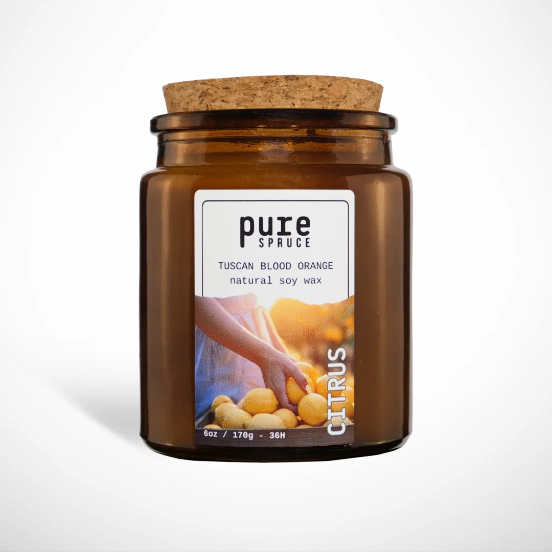 Citrus Blood-Orange Amber Glass Soy Wax Candle Pure Spruce