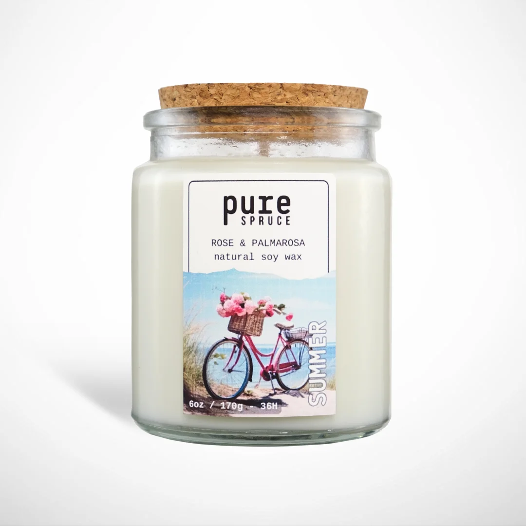 Rose & Palmarosa Glass Candle Pure Spruce