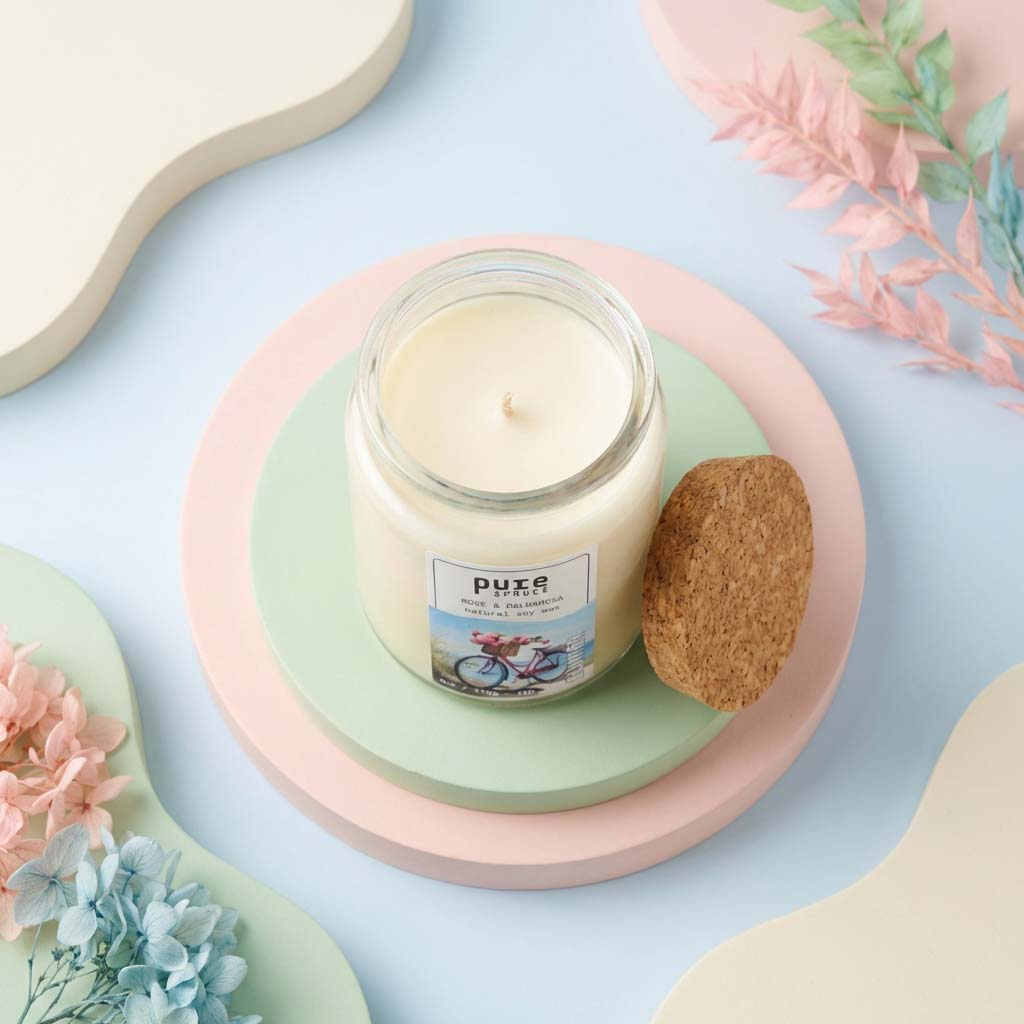 Summer Glass Candle Pure Spruce Top down Cork Lid