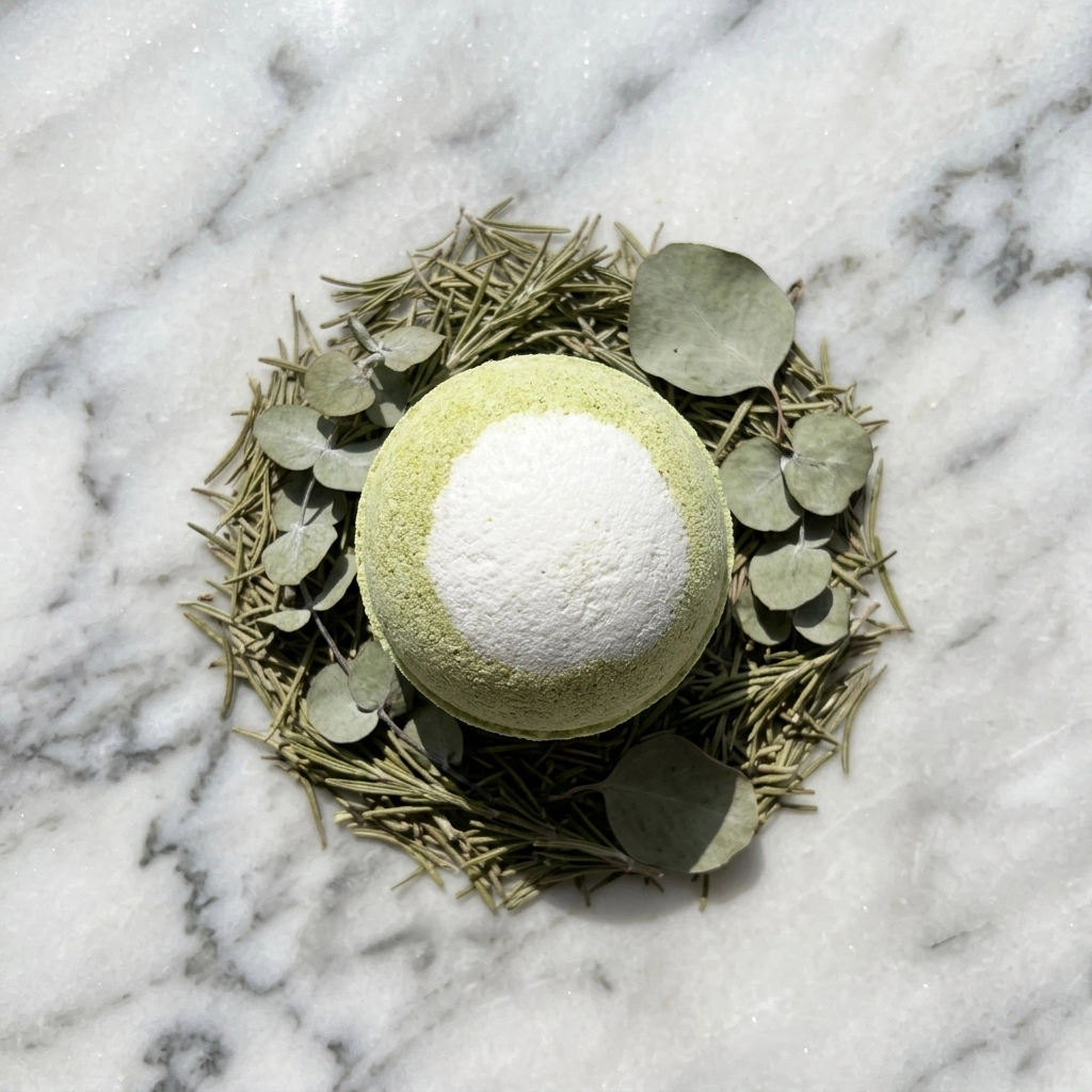 Pure Spruce: Refresh Rosemary & Eucalyptus Artisan Bath Bomb Top Down
