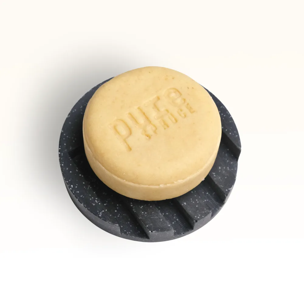 Black Circle draining tray Pure Spruce With Clam Sky Shampoo bar