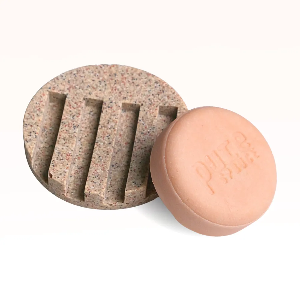 Brown Circle draining tray Pure Spruce With Floral Peel Shampoo bar