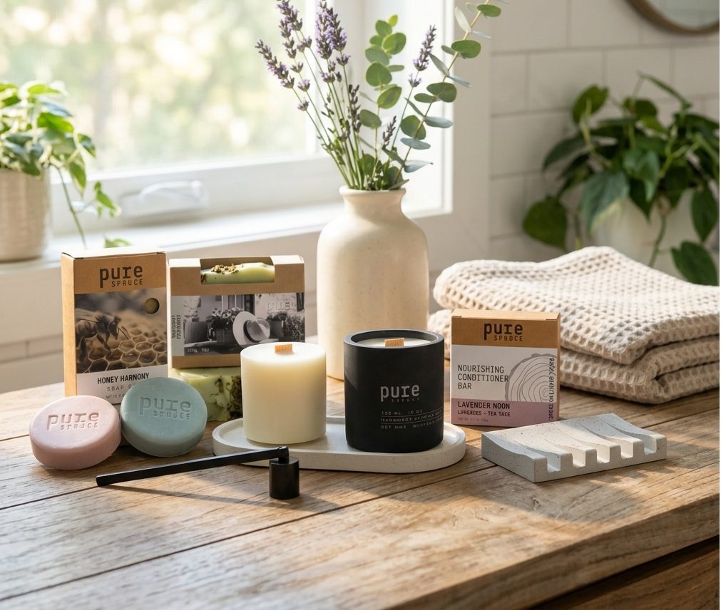 Pure Spruce: Soap Bar, Shampoo Bar, Candle